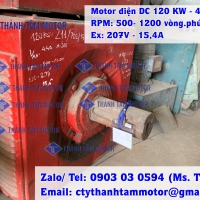 DC Motor 120 KW | 440V | RPM: 1200 | Ex: 207 V - 17.4 A | Tình trạng: Có sẵn